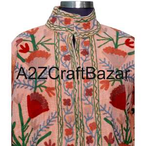 เสื้อแจ็คเก็ตบอมเบอร์ถักลายซูซานีสไตล์โบฮีเมียนสำหรับผู้หญิง งานแฮนด์เมด ระบายอากาศได้ดี เป็นมิตรกับสิ่งแวดล้อม แห้งเร็ว ลายดอกไม้ ผ้าฝ้าย 100% สำหรับฤดูหนาว - Product Image 3