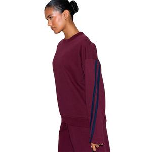 <b>Womens</b> Maroon Pullover Tracksuit Set Wide Leg Pants with <b>Navy</b> Stripe Casual Lounge Outfit For <b>Womens</b> Use - Product Image 5