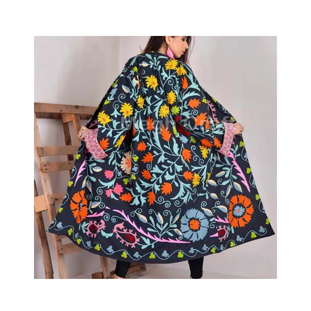 Flower Design Suzani Embroidered Jacket Winter Women Coat Kimono ALWW2005 Handmade Ethnic Designer Fashion Cotton Lining Unisex