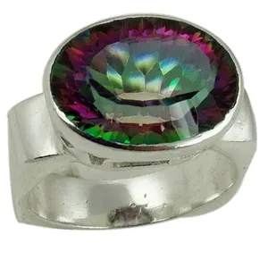 Bague ovale pour femme en topaze naturelle, sertie clos, en alliage glamour, bijoux fantaisie bohèmes pour soirée et usage quotidien - Product Image 3