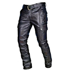 Pantalon en cuir tendance pour homme, coupe slim élégante, pantalon de motard, tenue décontractée confortable - Product Image 1