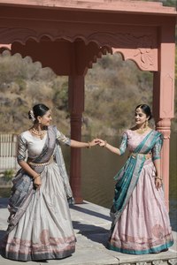 Lehenga Choli estampado de seda Manipuri pura de Color rosa suave de alta calidad con lata para ropa tradicional de fiesta de boda - Product Image 4