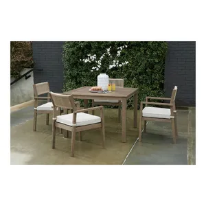 無垢チーク材の屋外ダイニングテーブルセットで作られたモンタナ1つのテーブル4つのアームチェア自然な仕上げ
