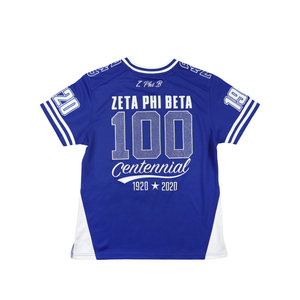 Zeta phi เสื้อฟุตบอล centennennial เสื้อ100% สีดำผ้าโพลีเอสเตอร์ปักโล่ด้านหน้าหลังแขนเสื้อคอวีลายขวาง - Product Image 4