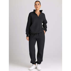 Trendy Queen <b>Womens</b> <b>2</b>-<b>Piece</b> <b>Outfits</b> Long Sleeve Half Zip Sweatshirts & Above Knee Fleece Joggers Available in Sizes XL & 4XL - Product Image 1