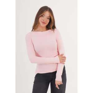 Blusa Rosa de Manga Larga para Mujer al por Mayor con Abertura Lateral - Product Image 5