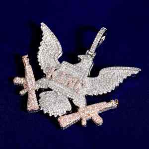 Iced Out American Power Eagle & Guns Moissanite Diamond Pendant para A in Hip Hop Men's Pendant 925 Sterling Silver - Product Image 3