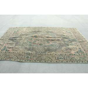 Alfombra Turca de 6.4x9.7 pies, Alfombra Oriental Vintage de Lana Azul Marrón - Product Image 1