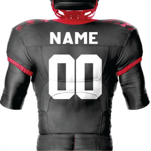 Uniforme de fútbol americano sublimado de poliéster 100% personalizado para hombres Jersey corto de equipo de sarga de aparejos negros y rojos transpirables - Product Image 3