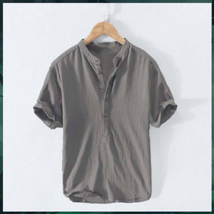 Camisa de Verano para Hombre, de Algodón y Lino, con Botones, Manga Corta, Estilo Casual, Holgada, Lisa, Blanca - Product Image 6