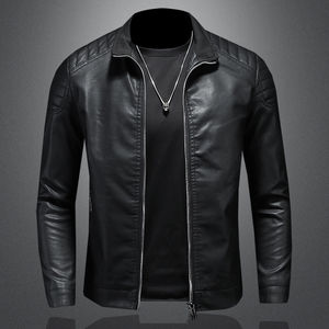 Chaqueta de Cuero y Lona Premium para Hombre, Estilo Casual Inspirado en Motociclistas, Manga Larga, Cálida, Ideal para Moda Urbana, Comodidad Invernal - Product Image 2