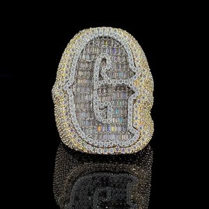 Unique Two Tone Iced Out <b>Initial</b> Letter G <b>Ring</b> VVS Moissanite Diamond 925 Silver Hip Hop - Product Image 1