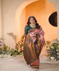 SAREE DE TRAVAIL DE Tissage ZARI EN SOIE BANARASI MODERNE AVEC CHEMISIER NON COUDU VÊTEMENT DE RÉCEPTION PRIX DE GROS VÊTEMENT ETHNIQUE BÉBÉ ROSE - Product Image 1