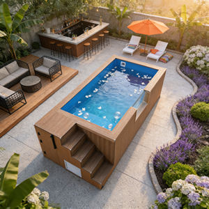 Pour Jacuzzi Spa de natation grande forme carrée extérieure fenêtre acrylique sol natation piscine plongeante conteneur en fibre de verre accessoires en bois - Product Image 3