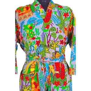 Manufacturer Wholesale Indian Kantha Quilted Long Kimono <b>Women</b> Wear Vintage Coat Festival Fashion Hand Made Cotton Robe Elegant - Product Image 4