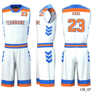 Conjuntos de uniformes de baloncesto unisex personalizados al por mayor estampado por transferencia de calor 100% poliéster de secado rápido transpirable de talla grande color personalizado - Product Image 6