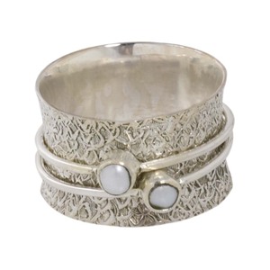 วงแหวนเงินสเตอร์ลิงวงกว้างพร้อมแหวนสปินเนอร์พลอยทรงกลมน่ารักแหวนทำสมาธิแหวนเงินสปินเนอร์ - Product Image 1