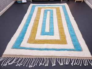 Top Grade Amazing Beniourain Moroccan Rug For Your Living Room Mustard And Aqua Blue <b>Sheep</b> Wool Custom Carpet At Low Price - Product Image 5