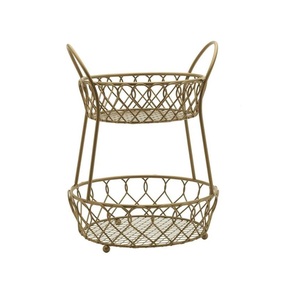 Corbeille à fruits en fer forgé au design vintage avec double couche de rangement et poignées solides pour un affichage élégant à la maison - Product Image 3