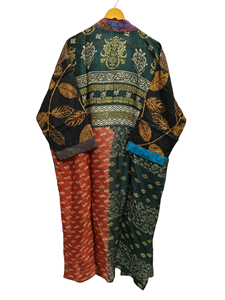 เสื้อคลุมเจ้าสาวน้ำหนักเบาชุดคลุมผ้าไหมสำหรับผู้หญิงชุดนอนเสื้อคลุมยาวพิมพ์ลายดอกไม้อินเดียชุดกิโมโนผ้าไหมส่าหรีรีไซเคิลวินเทจ - Product Image 5