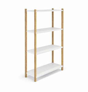 4-Tier Wooden Shelf <b>Unit</b> Multi-Purpose Bathroom, <b>Kitchen</b> & <b>Storage</b> Shelf Modern Open Bookshelf - Product Image 1