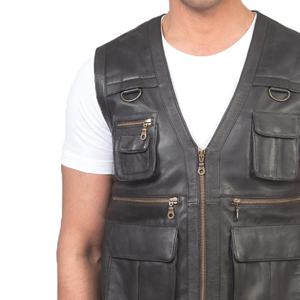 Gilet en cuir grande taille pour homme, gilet de moto sans manches en cuir de vachette tendance avec fermeture éclair, gilet respirant - Product Image 3