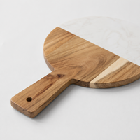 Planche à fromage ronde en bois d'acacia et marbre blanc avec poignée pour charcuterie, apéritifs et vin