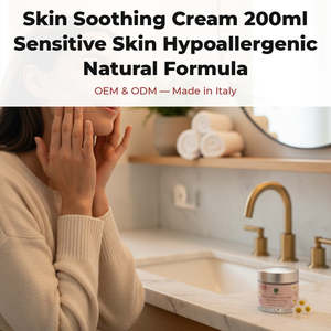 Crème apaisante pour la peau sensible 200 ml, formule naturelle hypoallergénique avec RedMoringa, lotion corporelle OEM, marque privée, Italie - Product Image 2