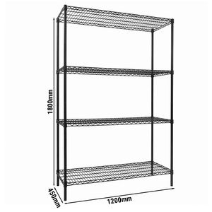 Steel <b>Wire</b> Shelving Unit - 1200x450mm - 4 <b>shelves</b> - Black - Product Image 2
