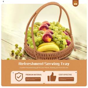 NEW <b>PRODUCT</b>! Tienphong Wholesale 2025 Dessert Tray Refreshment Serving Tray Rattan Handle Basket Snack <b>Storage</b> Holder - Product Image 6