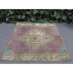 Alfombra Turca de 1.6x1.8 pies, Alfombra, Alfombra Roja de Patchwork de Lana - Product Image 4