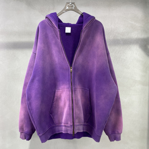 OEM Sweats à capuche zippés vierges en polaire surdimensionnée de haute qualité, double couche vintage délavé à l'acide et délavé au soleil Sweats à capuche vieillis pour hommes - Product Image 1