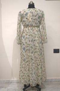 Vestido largo de línea A Vintage de Orquídea cremosa para mujer silueta suelta con técnica bordada de cintura Natural temporada de primavera - Product Image 4