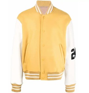 เสื้อแจ็กเก็ตเบสบอลทีมเบสบอลของผู้ชายแบบย้อนยุคแขนเสื้อขนสัตว์แผ่นปักลายทางสำหรับฤดูใบไม้ร่วงงานตามสั่ง - Product Image 3