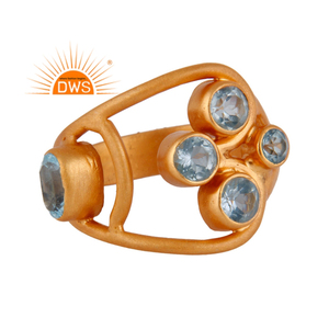 Anillo de declaración de piedras preciosas de Topacio Azul Natural chapado en oro de 18 quilates de plata de ley superventas, joyería fina Demi para mujer, regalo para ella - Product Image 1