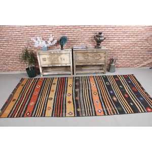 Tapis Kilim, tapis turc de 4,2 x 8,8 pieds, tapis noir à motifs floraux en laine - Product Image 2