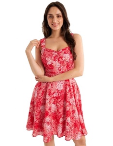 Sweetheart Neckline Floral Print Chiffon Mini <b>Dress</b> <b>A</b>-<b>Line</b> Sleeveless Casual Plus Size Women's Natural Waist Spring <b>Dress</b> - Product Image 1