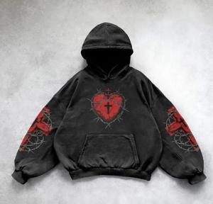 เสื้อฮู้ดดี้กราฟิกโลโก้ขายส่ง สไตล์สตรีทแวร์ ทรงโอเวอร์ไซส์ ผ้าหนา ล้างสีแบบแอซิดวอช ทรงครอป ทรงบ็อกซี่ สำหรับผู้ชายและผู้หญิง - Product Image 6