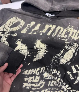 <b>Top</b> Selling Solid Vintage Washed 100% Cotton Casual Oversized Hoodies Breathable Customized Logo OEM Winter <b>Distressed</b> Dtg Print - Product Image 3