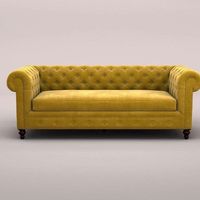 Sofá de 3 Plazas de Terciopelo Amarillo Mostaza de Alta Calidad y Estilo Moderno Simple para Hogares, Hoteles, Restaurantes y Villas