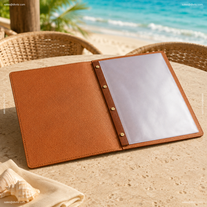 Protège-menu en cuir PU avec anneaux métalliques pour restaurants et hôtels – Couleurs et tailles personnalisables, capacité multi-pages, rivets en laiton - Product Image 5