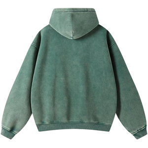Sweat-shirt à capuche vintage vert délavé à l'acide, coupe ample, polaire doux, fermeture éclair intégrale, streetwear, vêtements d'hiver pour hommes et femmes - Product Image 6