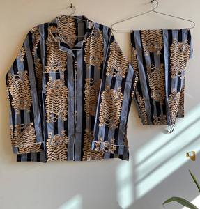 Tigre imprimé doux coton pyjama ensemble longue nuit costume pour adultes grande taille confortable décontracté PJ Style nuptiale fête vêtements de nuit - Product Image 1