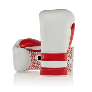 Gants de boxe en cuir PU personnalisés en gros, motif géométrique blanc et rouge, en cuir synthétique, pour entraînement, sparring et sac de frappe lourd - Product Image 4