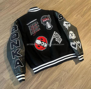 Corps en laine à manches en cuir de haute qualité avec logo brodé et patchs Varsity Jacket - Product Image 4