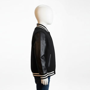 Chaqueta Varsity Negra de PU para Hombre, Estilo Preppy, Letra A Bordada, Cierre de Botones Frontales, Corte Regular, Ropa de Otoño - Product Image 2