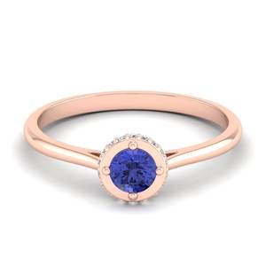 Anillo de Oro Amarillo de 14K y 18K con Diamante Certificado por IGI, Halo Oculto, Hecho a Mano, Corte Redondo, Anillo con Piedra Preciosa de Tanzanita de 0.5 Quilates, Fabricante REYES - Product Image 6