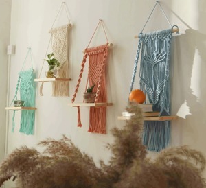 ที่แขวนผนังสีน้ำเงินมาเรียพร้อมกระดานไม้สำหรับจัดเก็บและจัดแสดงของตกแต่งสไตล์โบฮีเมียนห้องนอนบ้านและพื้นที่ทางเข้า - Product Image 6