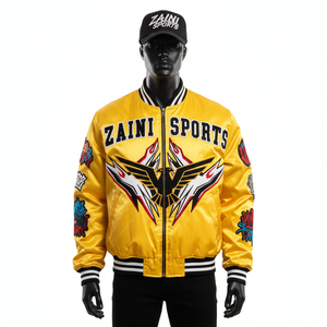 Veste bomber en satin de luxe pour homme, tissu brillant 220 GSM, couleurs vibrantes, broderie, logo personnalisé, design appliqué, veste en satin pour homme - Product Image 1