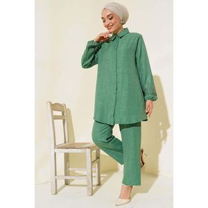 Ensemble 2 pièces en lin à manches lapidées motif régulier vert TR Origin - Product Image 4